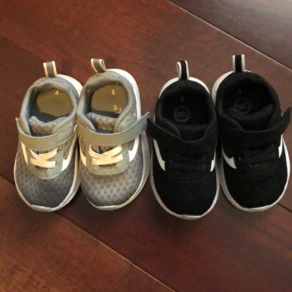 Little Boys size 4 sneakers - black pair&gray pair